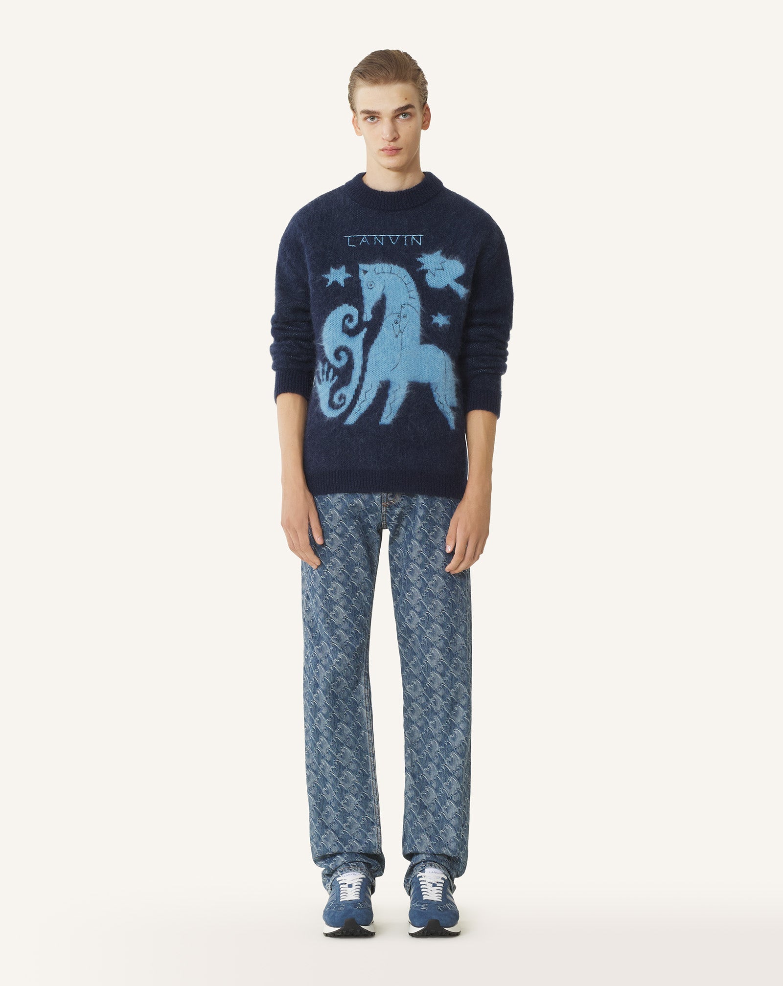 Pull En Mohair Jacquard Lunar Year Blue