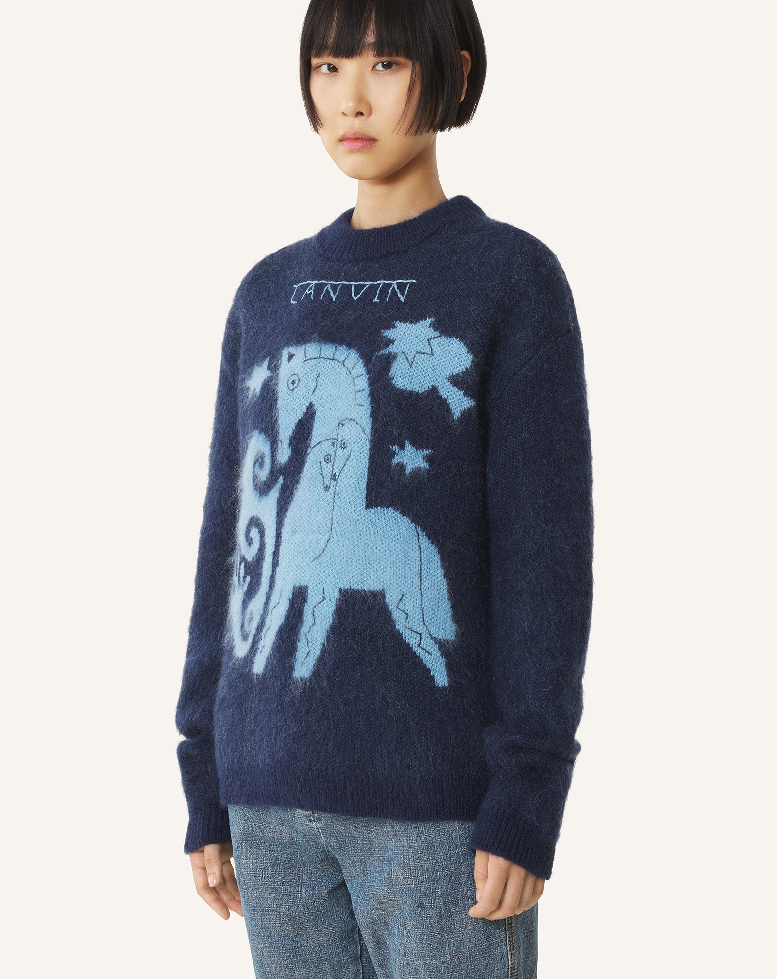 Pull En Mohair Jacquard Lunar Year Blue