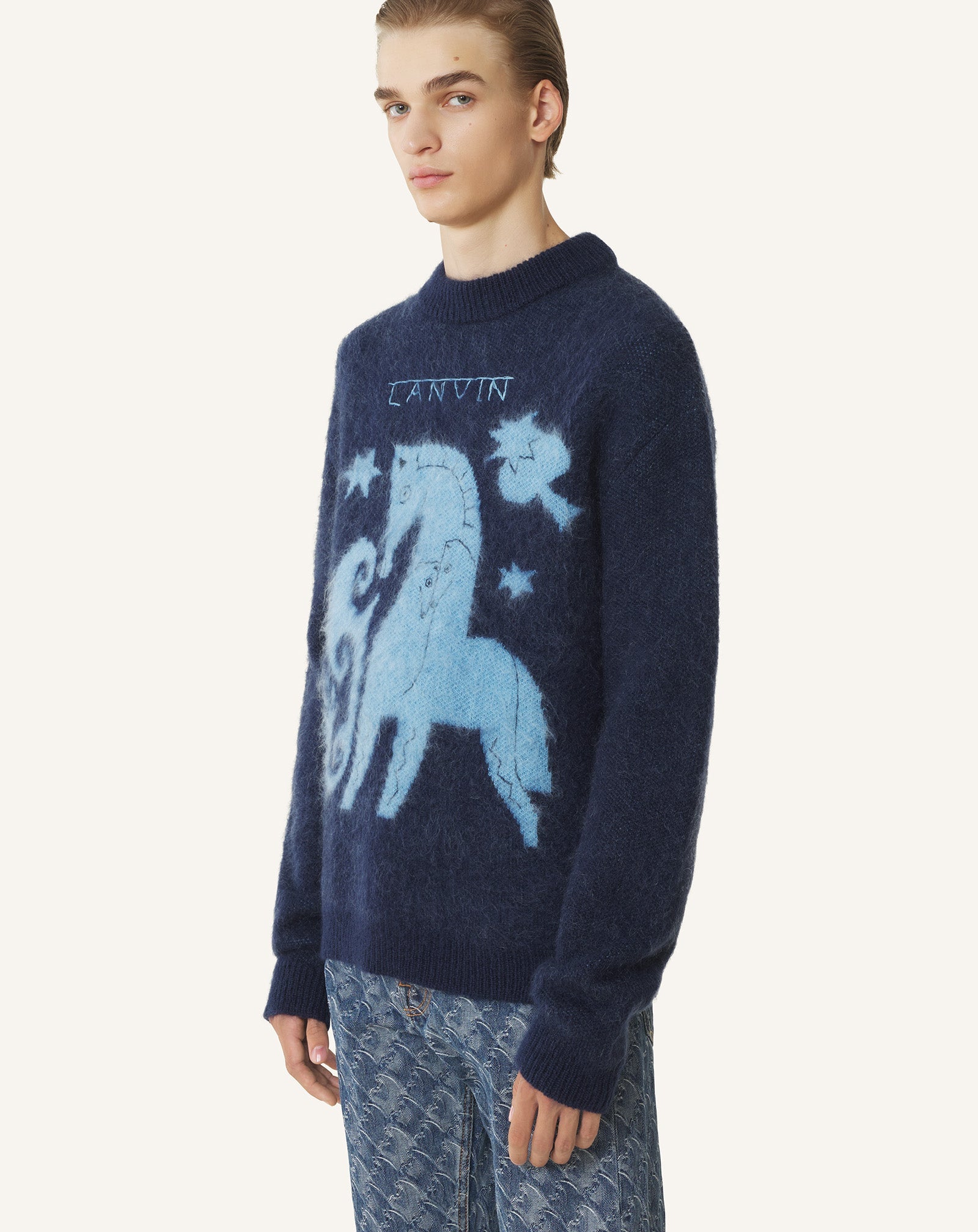 Pull En Mohair Jacquard Lunar Year Blue