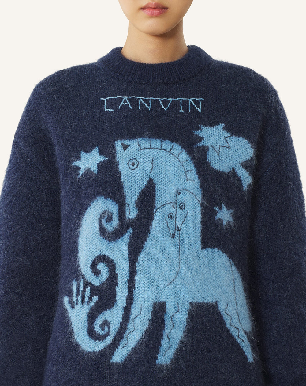 Pull En Mohair Jacquard Lunar Year Blue