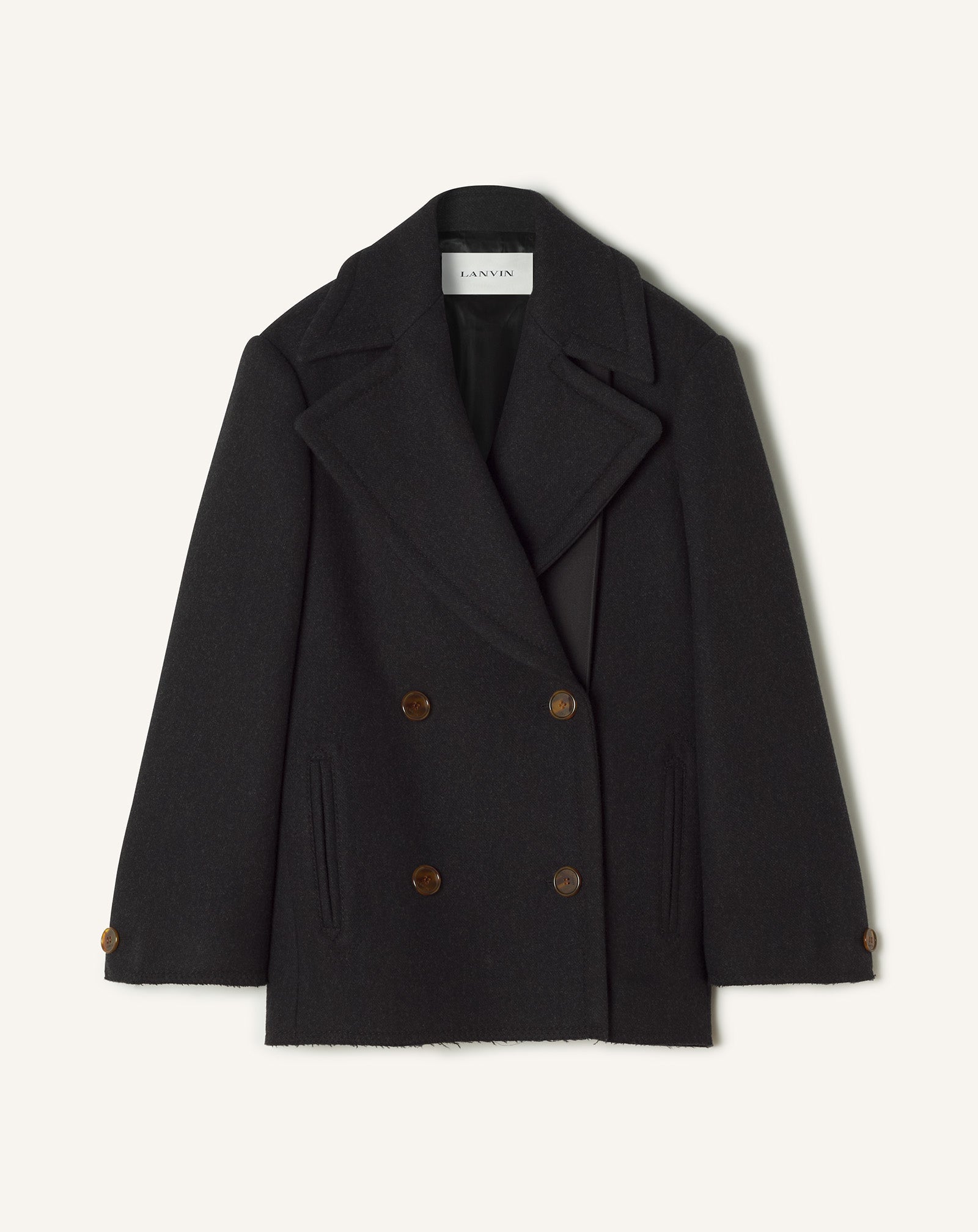 Black Short Peacoat In Wool