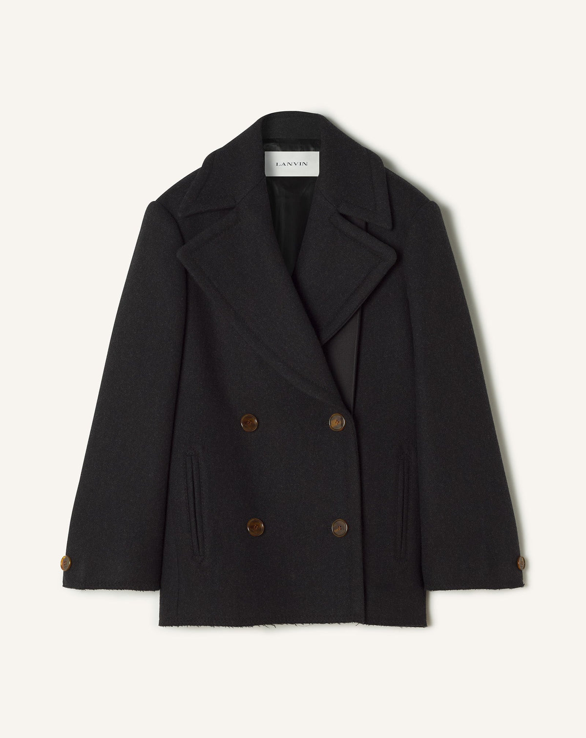 Black Short Peacoat In Wool