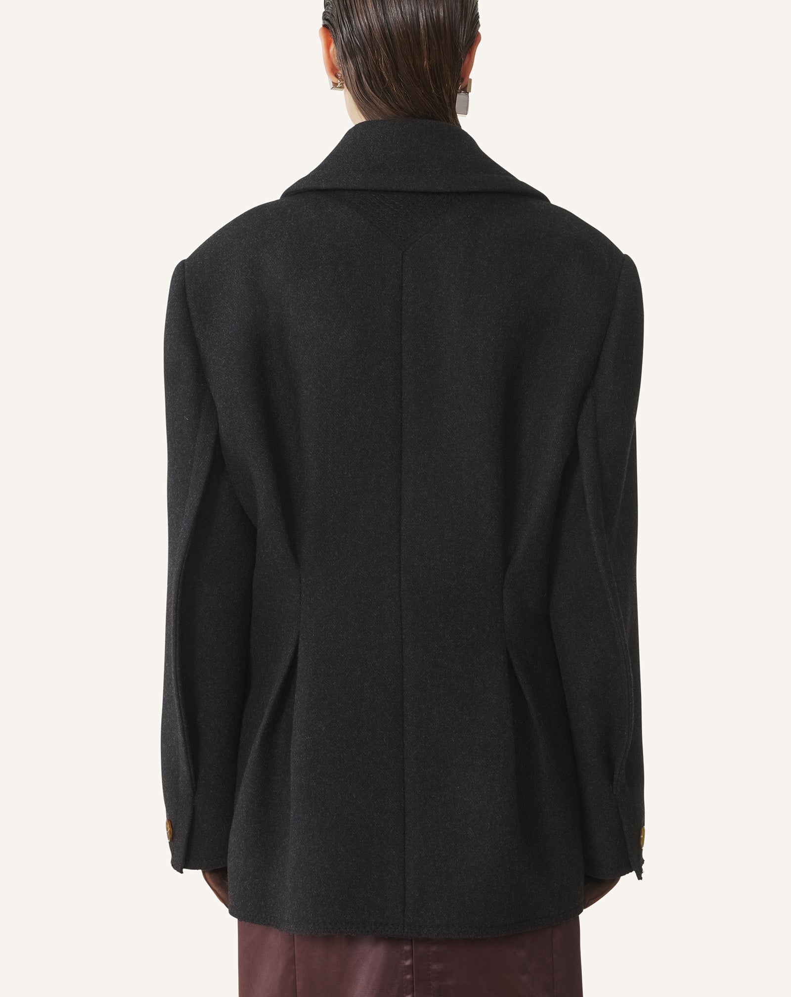 Black Short Peacoat In Wool