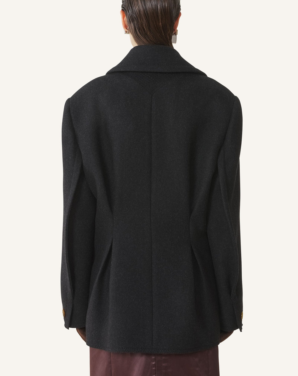 Black Short Peacoat In Wool