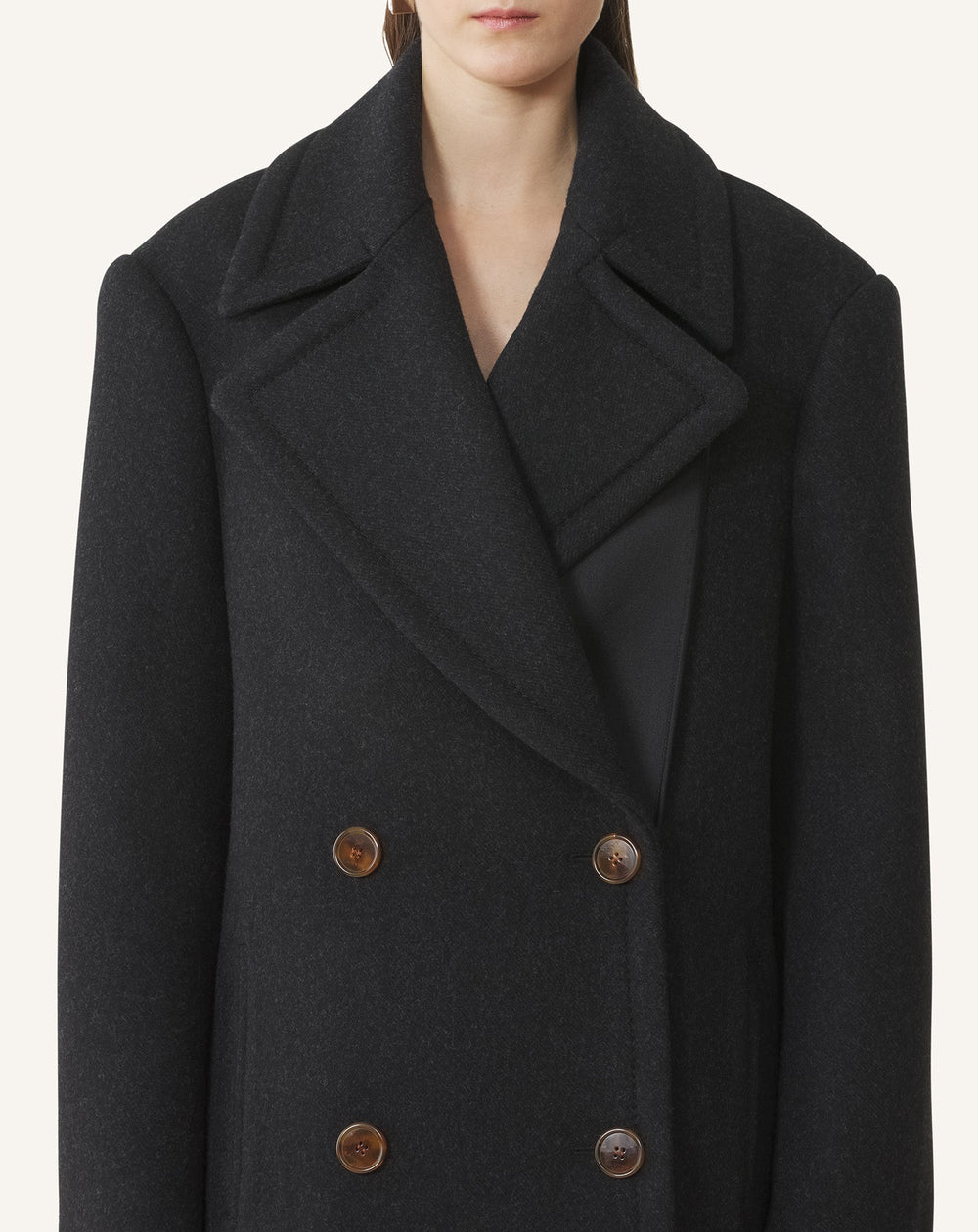 Black Short Peacoat In Wool