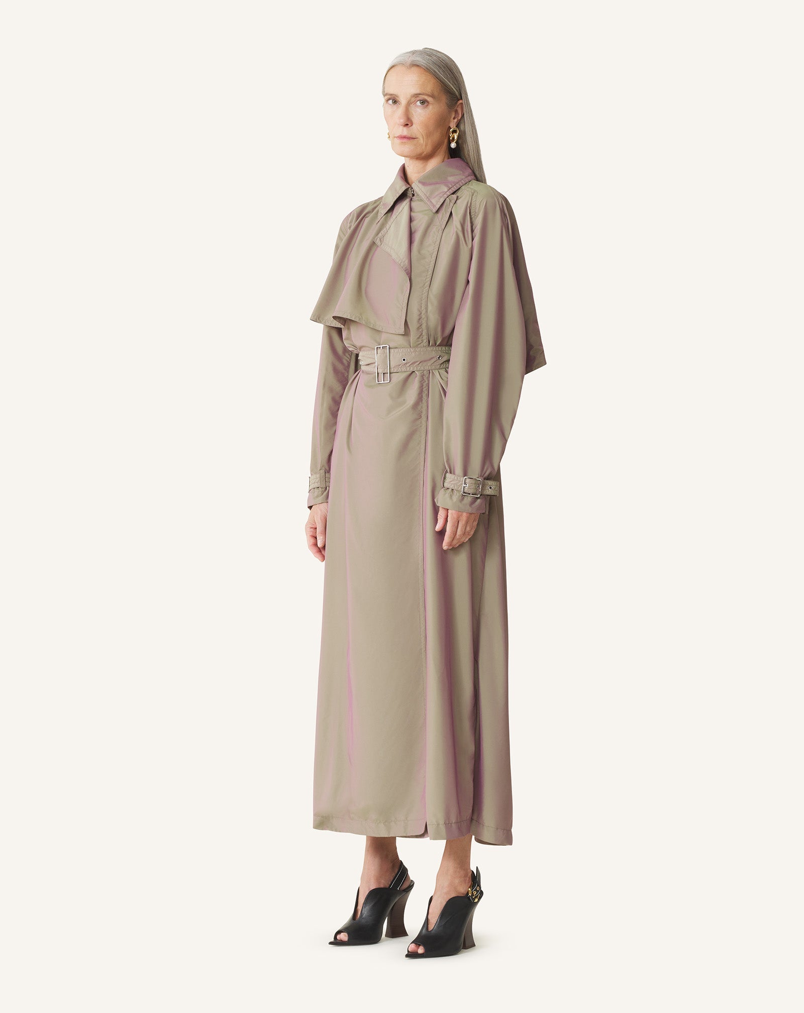 Trench Fluide En Taffetas Beige