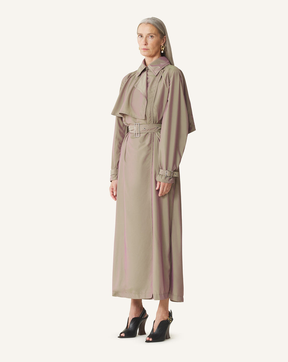 Trench Fluide En Taffetas Beige