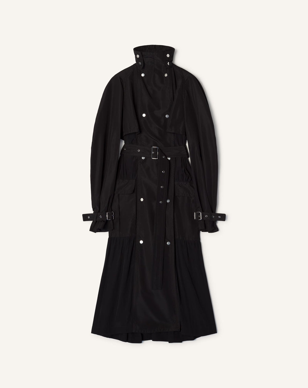 Trench Bi-matière En Faille De Soie Et Charmeuse Black