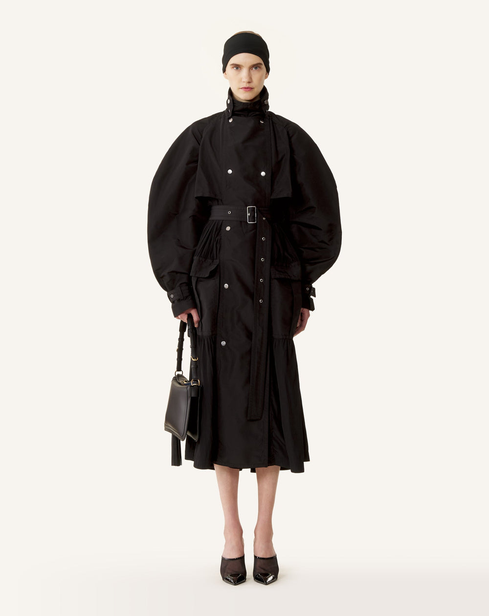 Trench Bi-matière En Faille De Soie Et Charmeuse Black