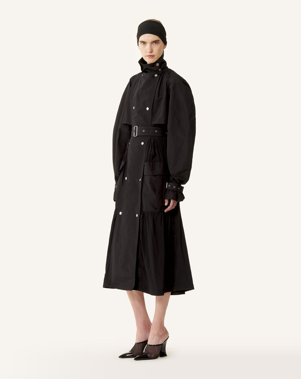 Trench Bi-matière En Faille De Soie Et Charmeuse Black