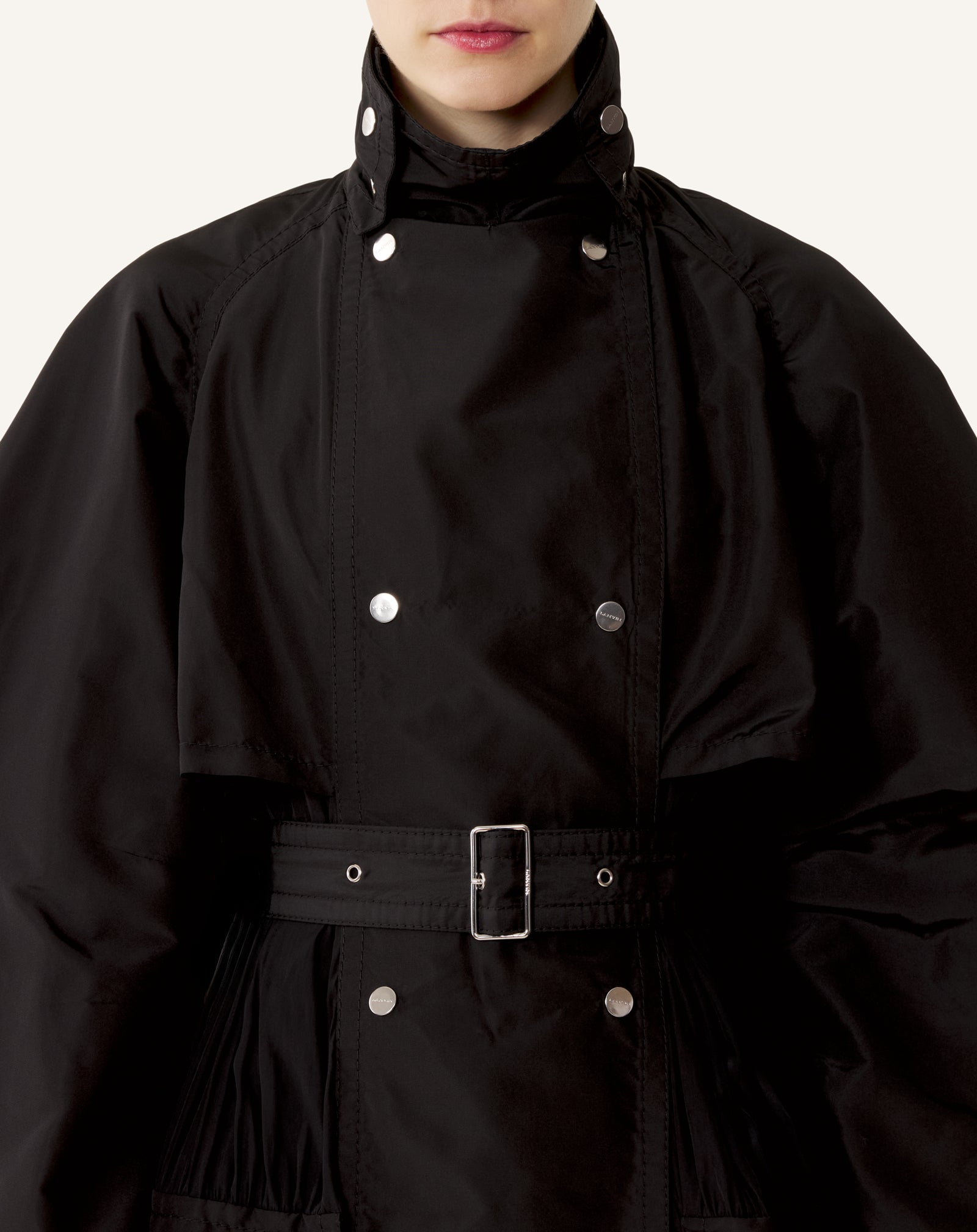Trench Bi-matière En Faille De Soie Et Charmeuse Black
