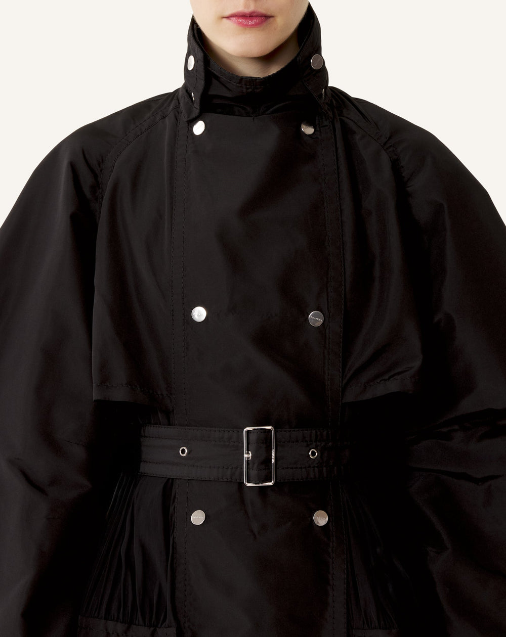 Trench Bi-matière En Faille De Soie Et Charmeuse Black