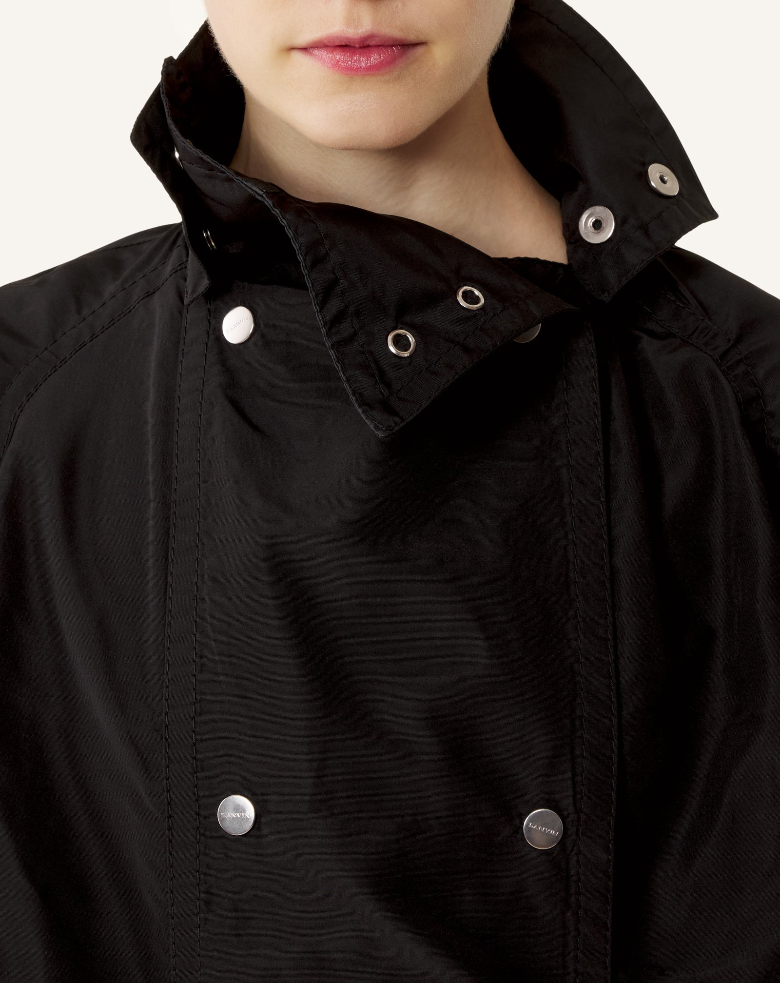 Trench Bi-matière En Faille De Soie Et Charmeuse Black