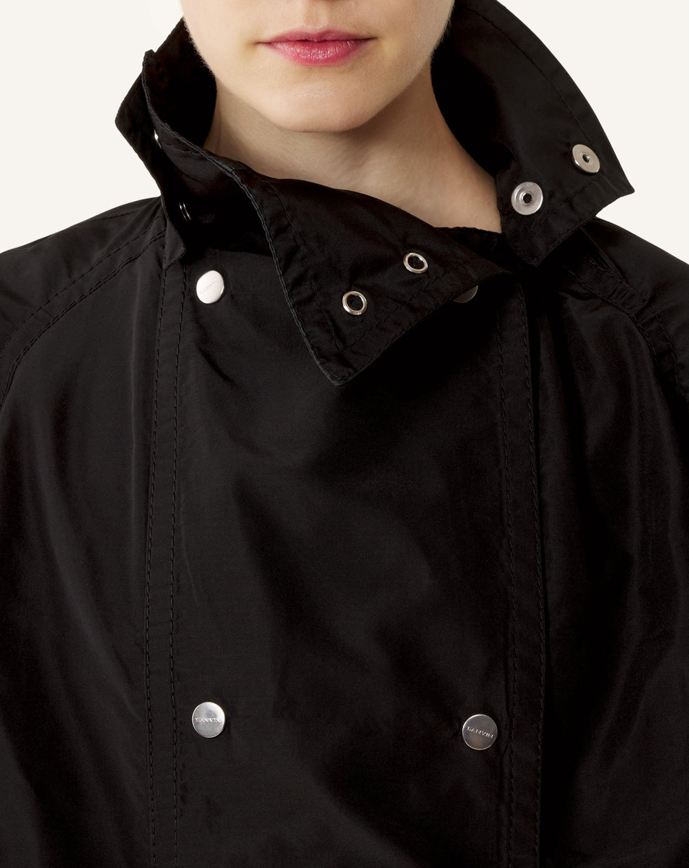 Trench Bi-matière En Faille De Soie Et Charmeuse Black