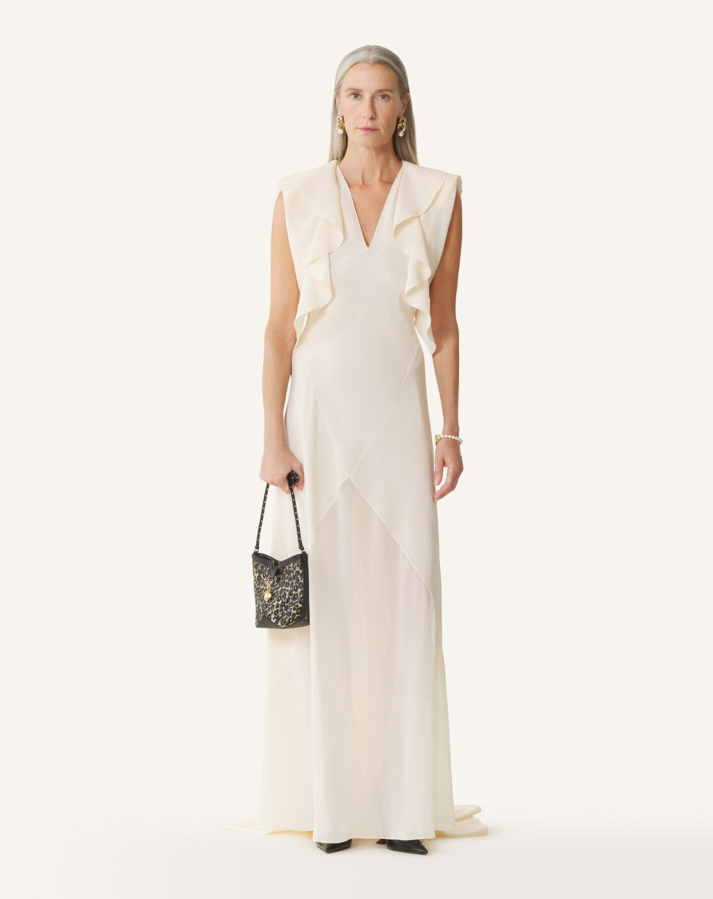 Robe Longue En Georgette De Soie White