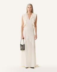 Robe Longue En Georgette De Soie White