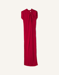 Red Long Knotted Dress In Satin