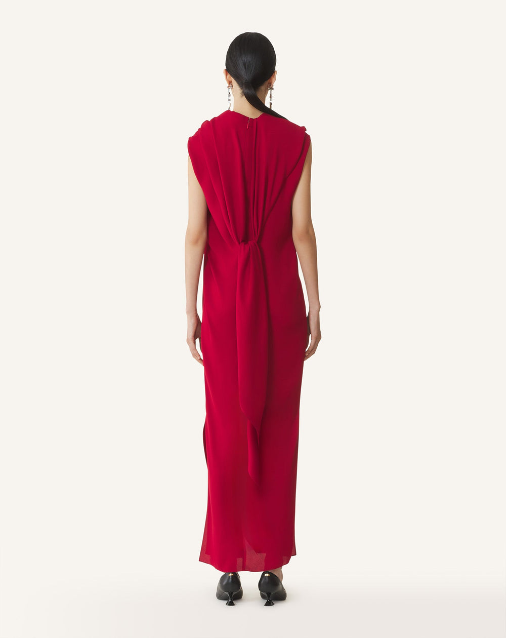 Red Long Knotted Dress In Satin