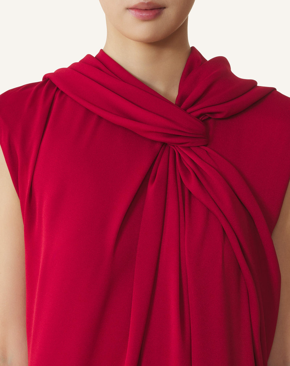 Red Long Knotted Dress In Satin