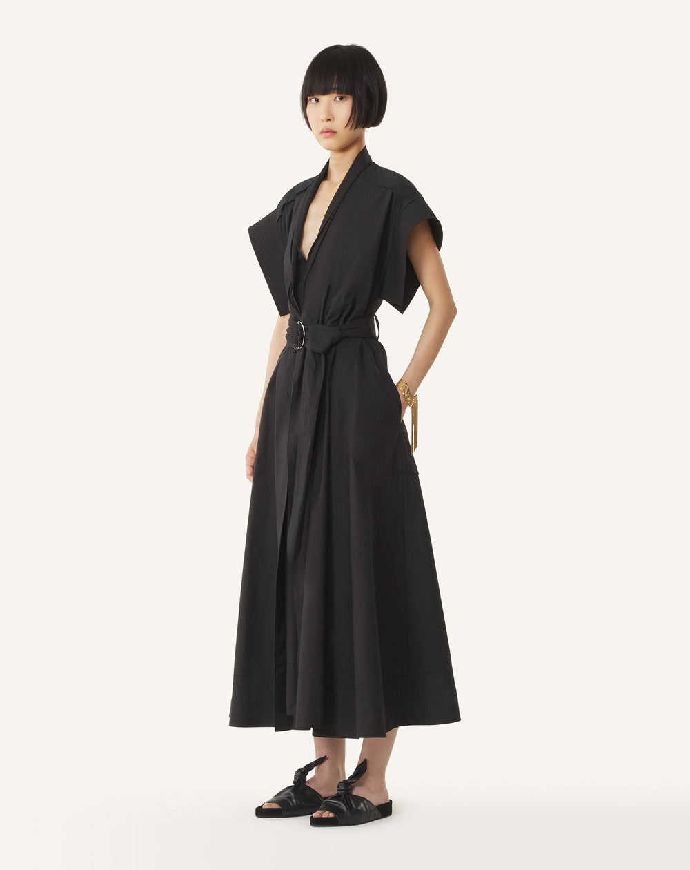 Robe Évasée En Popeline De Coton Black