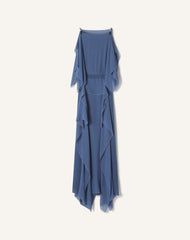 Robe Maxi En Georgette De Soie Blue