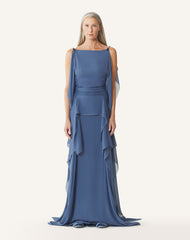 Robe Maxi En Georgette De Soie Blue