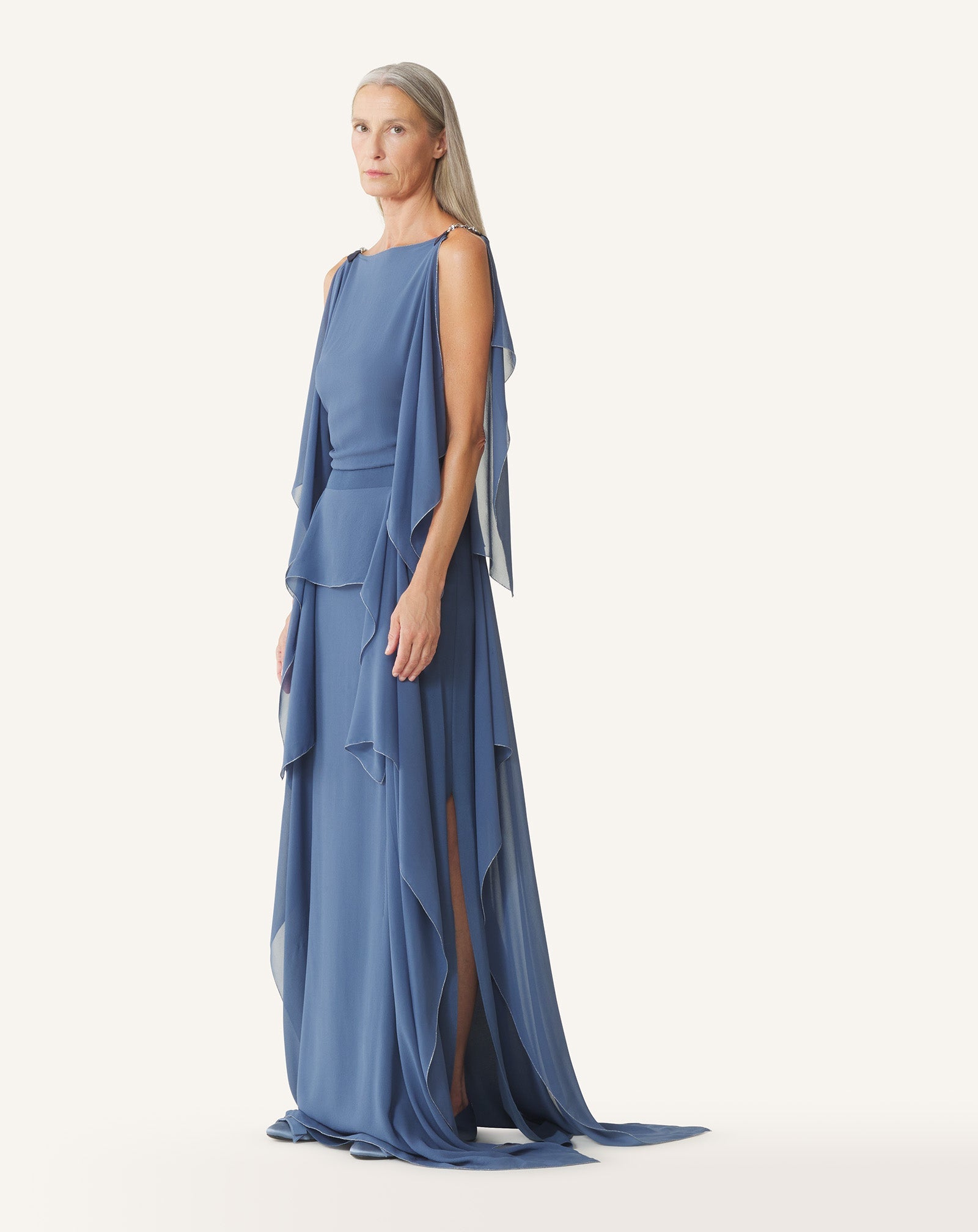 Robe Maxi En Georgette De Soie Blue