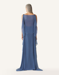 Robe Maxi En Georgette De Soie Blue