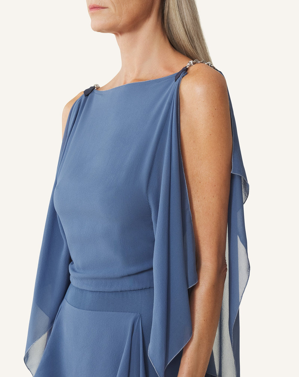 Robe Maxi En Georgette De Soie Blue