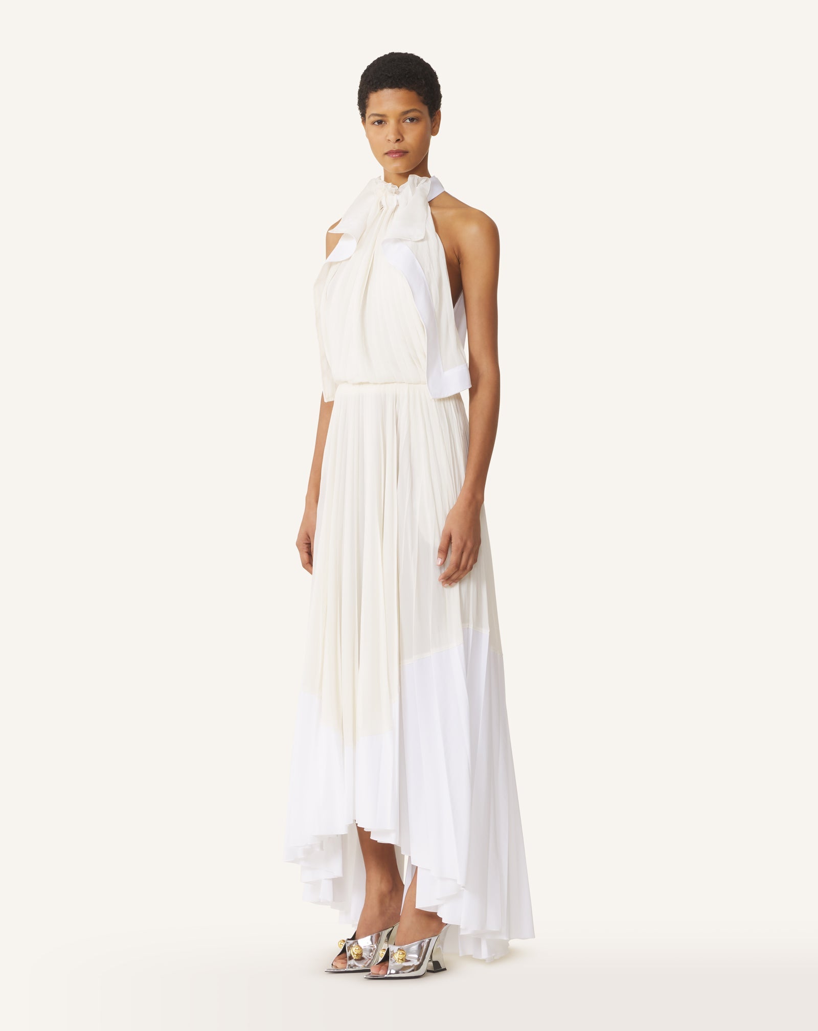 Robe Plissée En Charmeuse Et Coton White