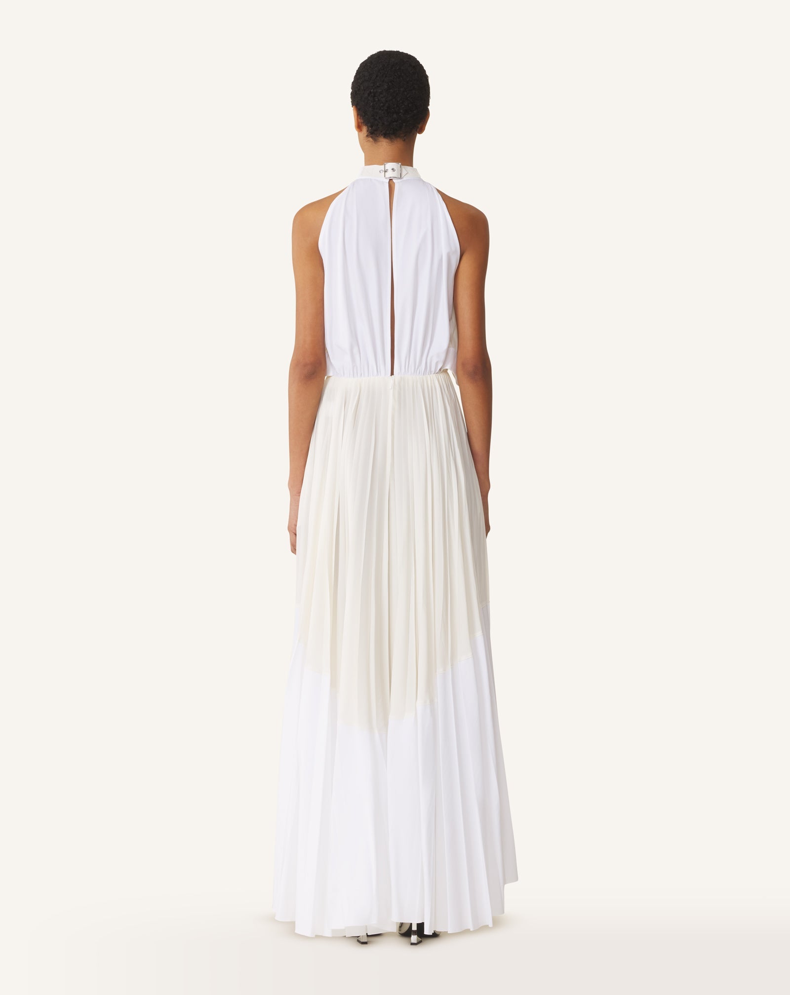 Robe Plissée En Charmeuse Et Coton White