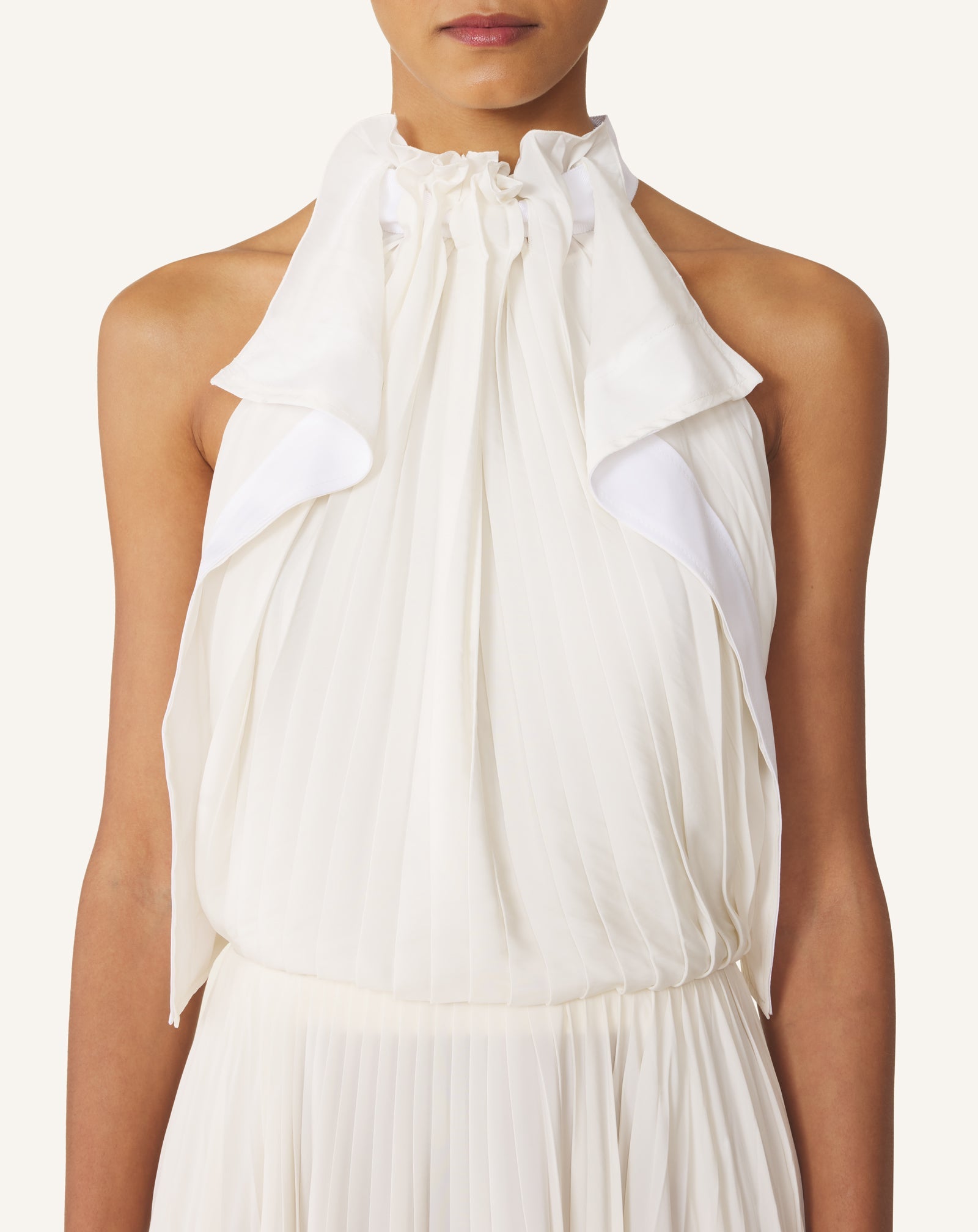 Robe Plissée En Charmeuse Et Coton White