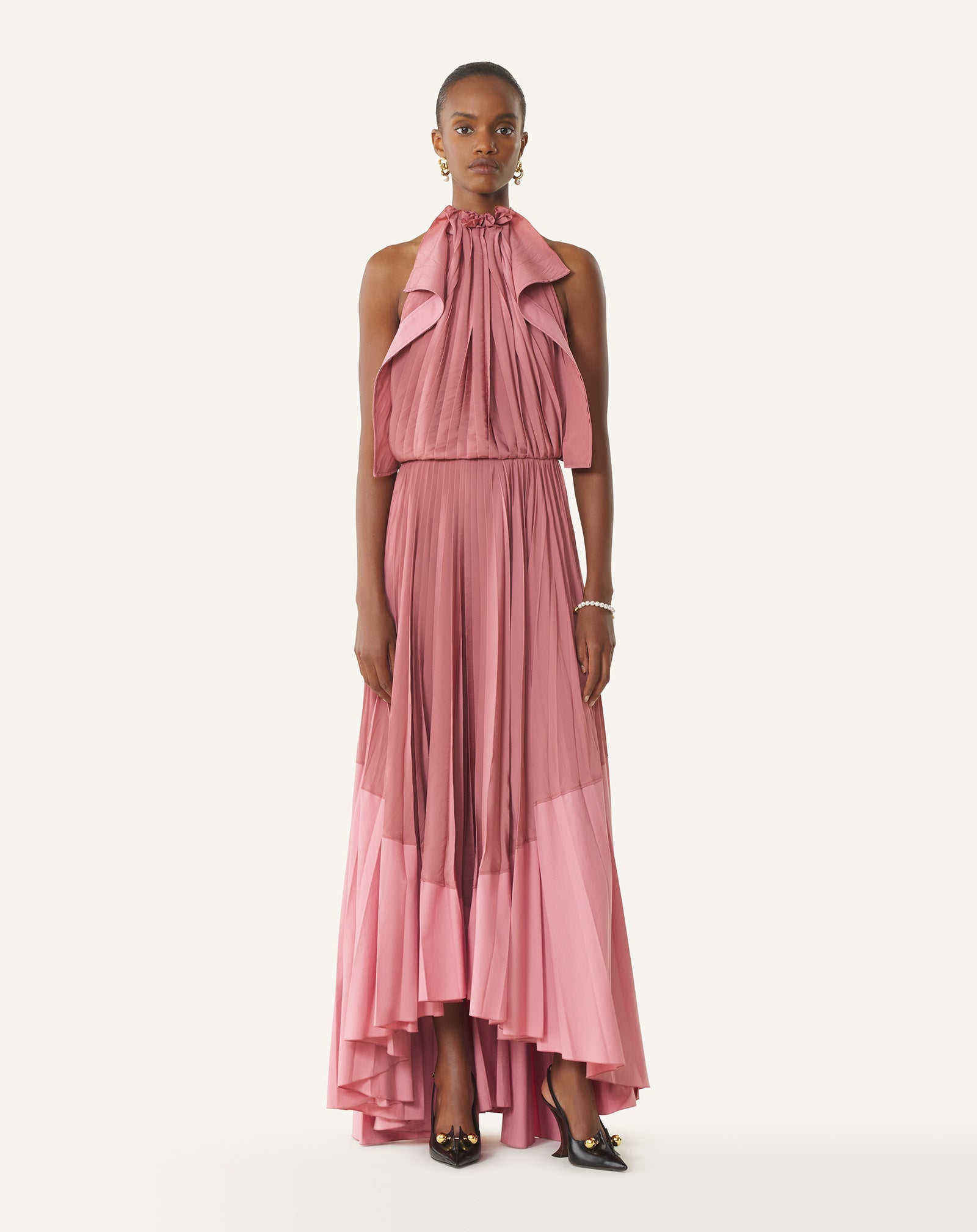 Robe Plissée En Charmeuse Et Coton Pink