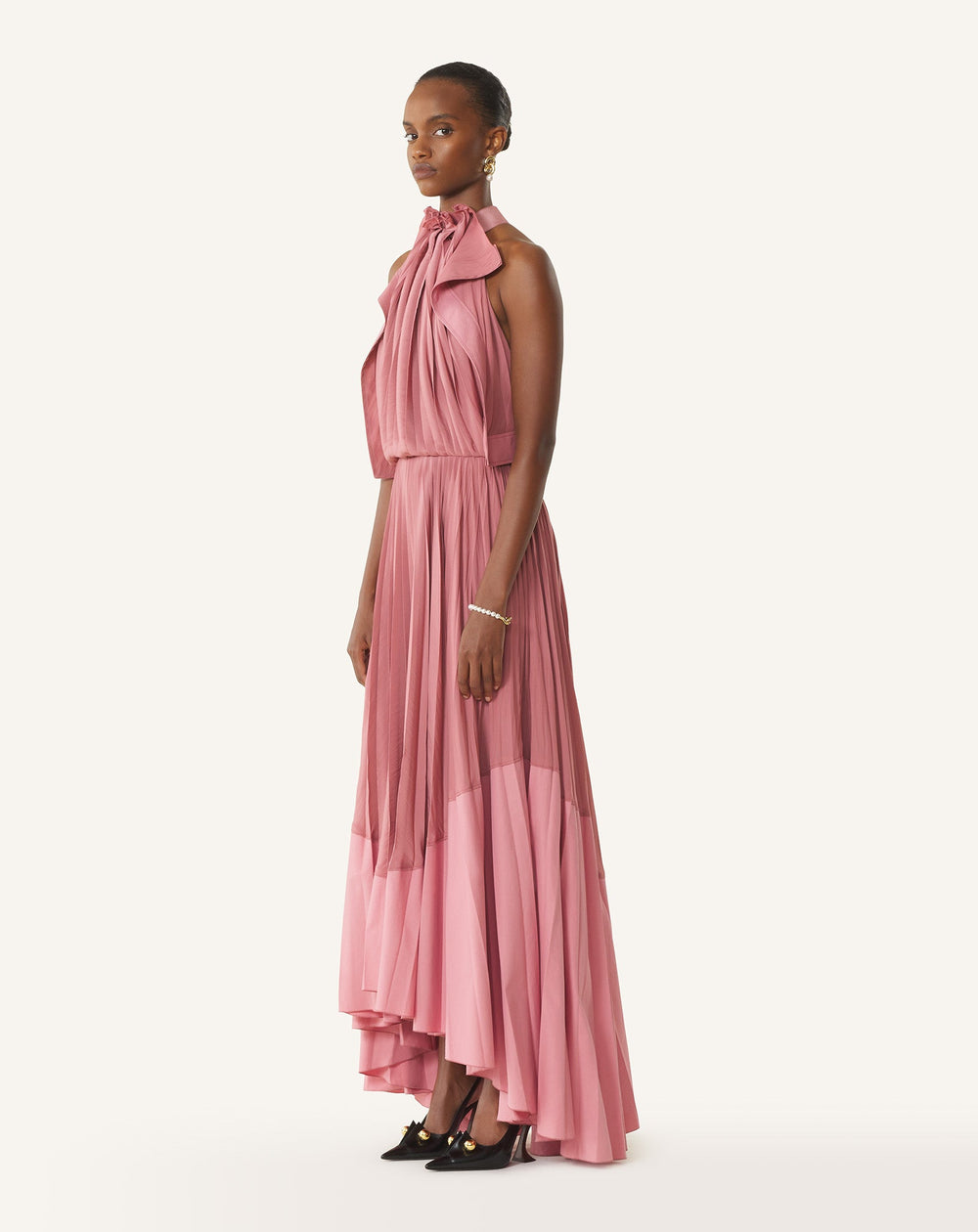 Robe Plissée En Charmeuse Et Coton Pink