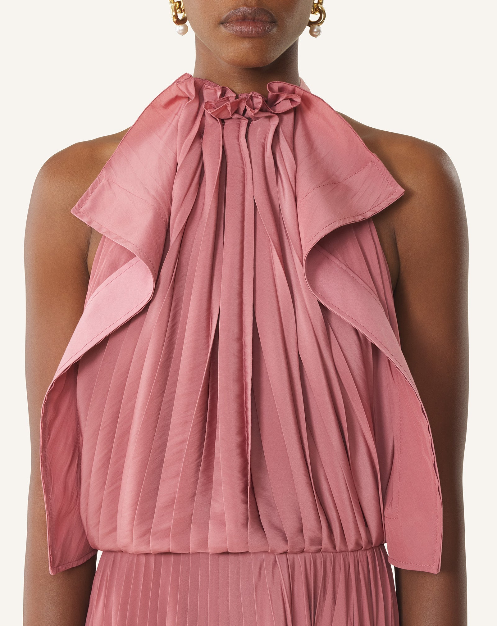 Robe Plissée En Charmeuse Et Coton Pink