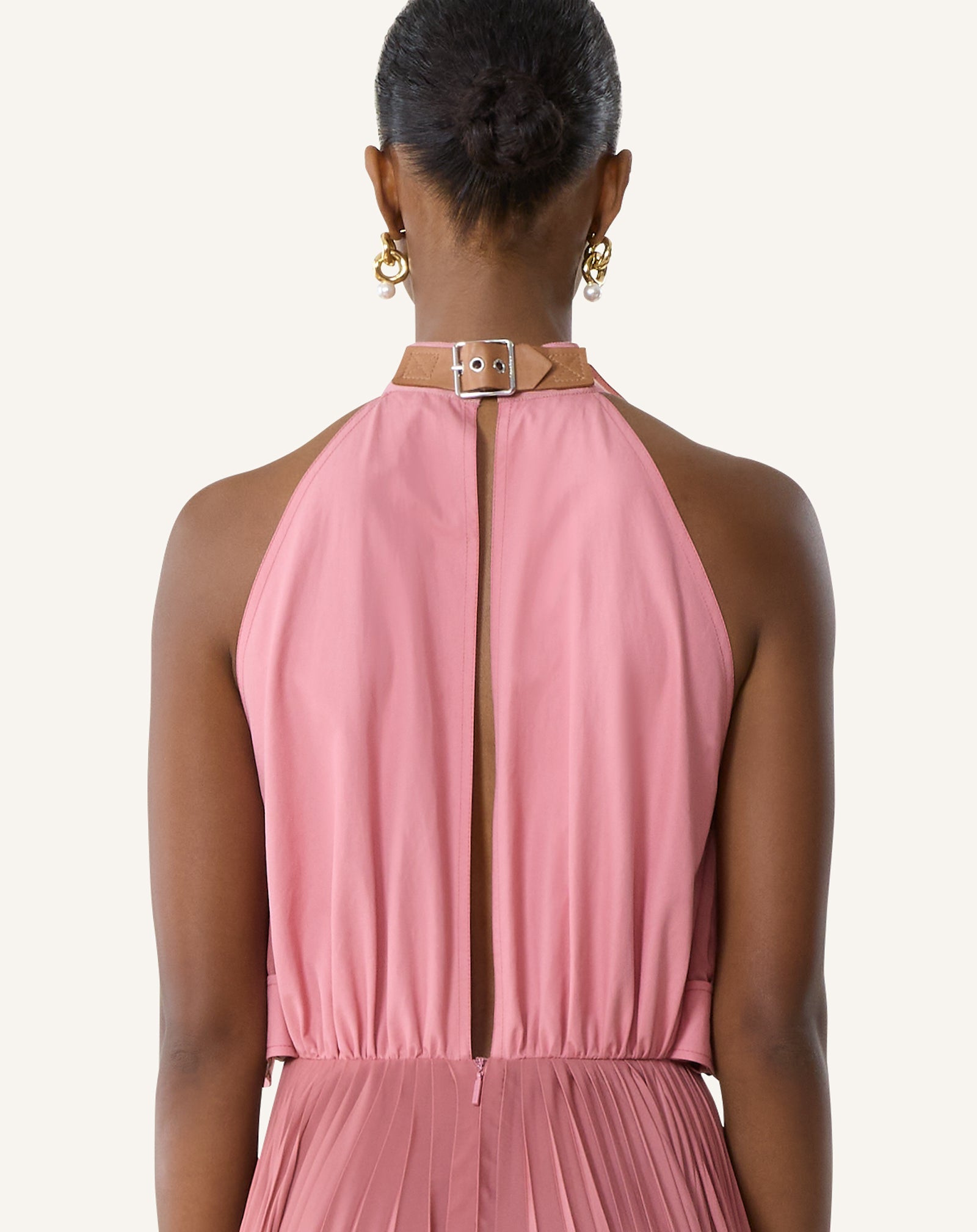 Robe Plissée En Charmeuse Et Coton Pink