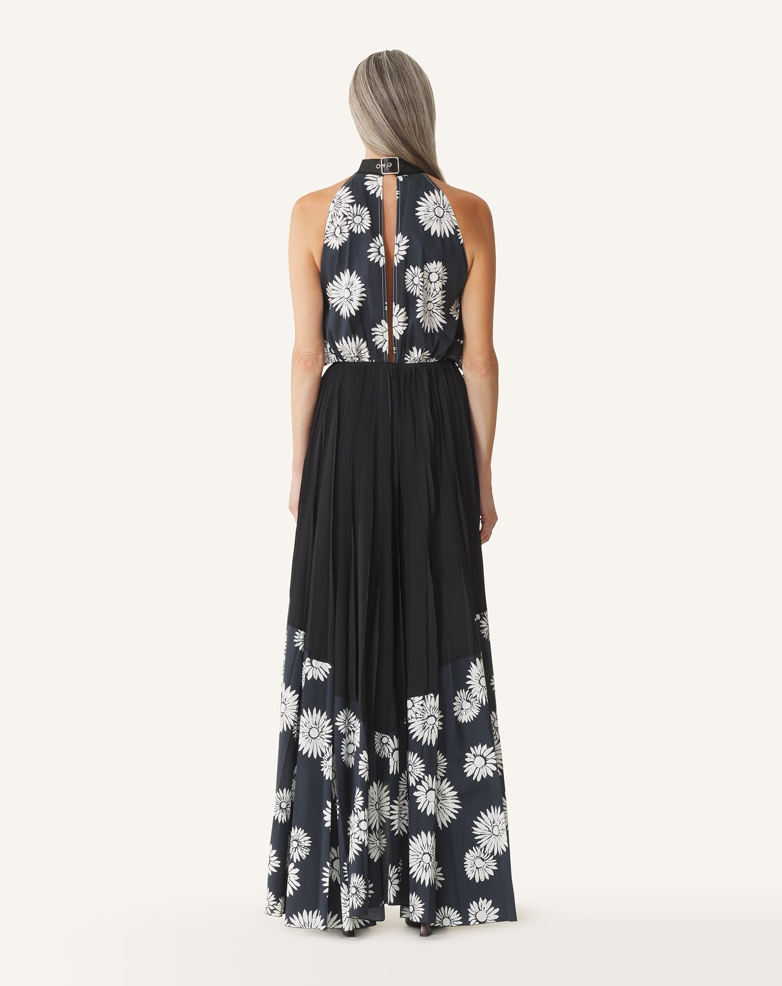 Robe Plissée En Charmeuse Et Coton Imprimé Black