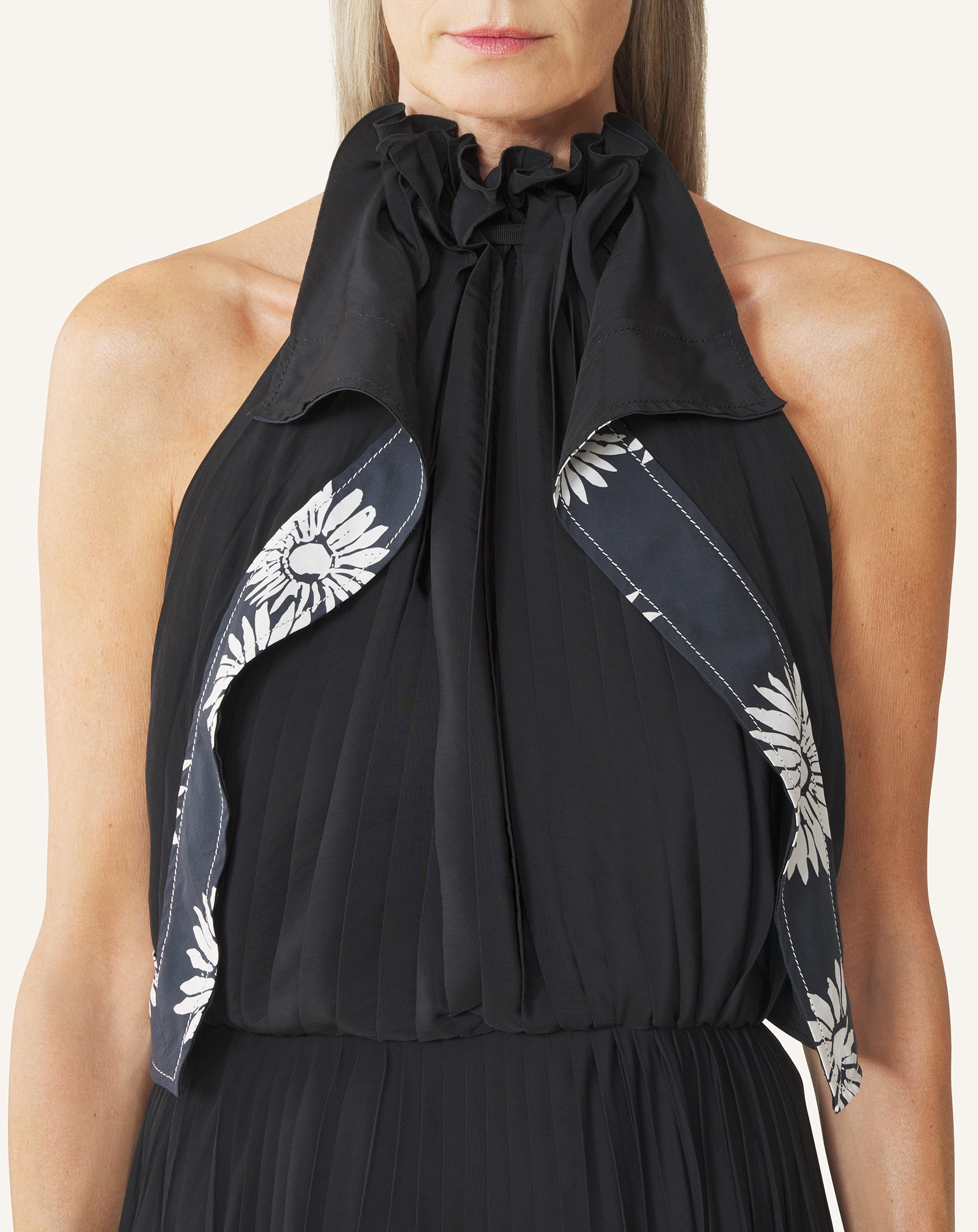Robe Plissée En Charmeuse Et Coton Imprimé Black