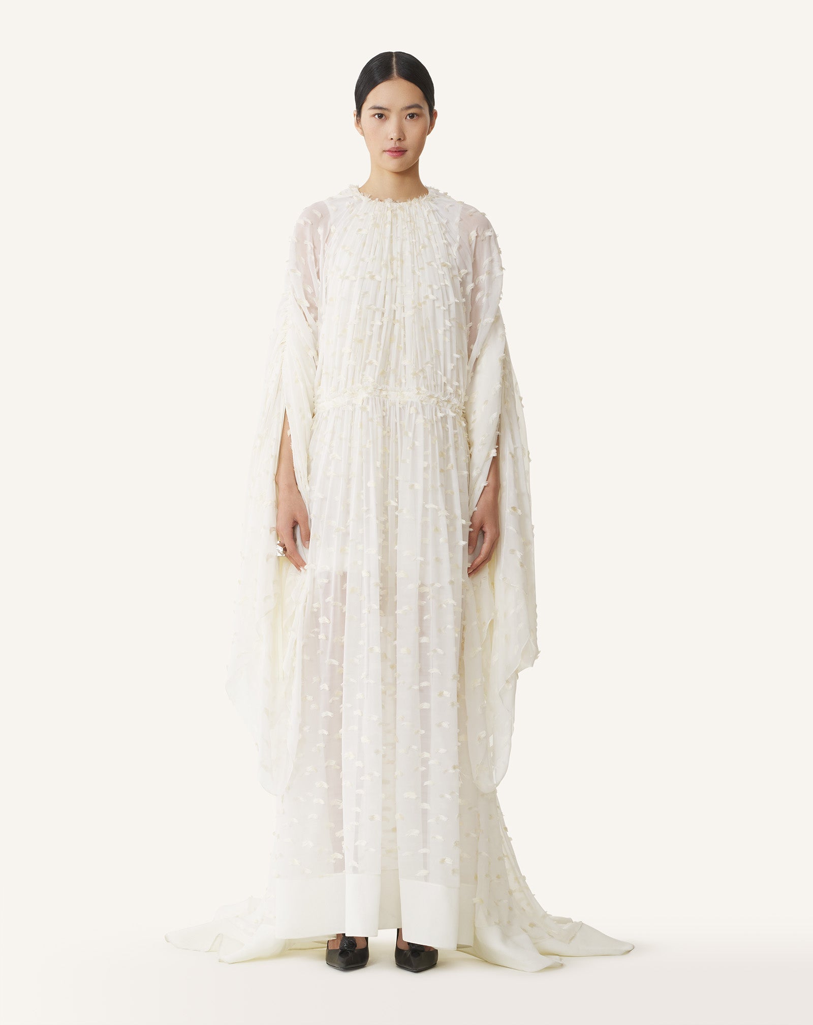 White Long Dress In Plumetis Silk