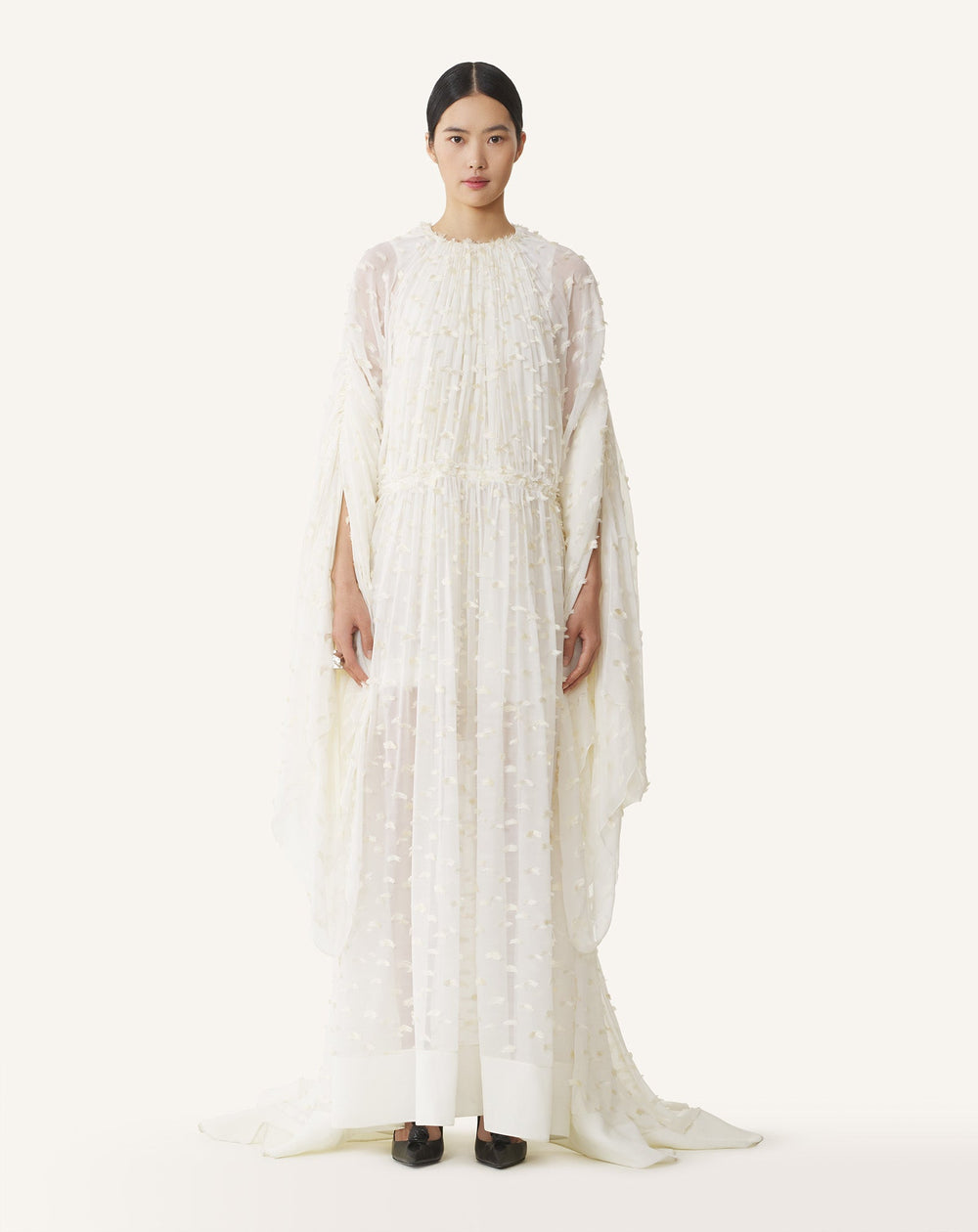 White Long Dress In Plumetis Silk