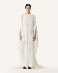 White Long Dress In Plumetis Silk