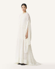 White Long Dress In Plumetis Silk