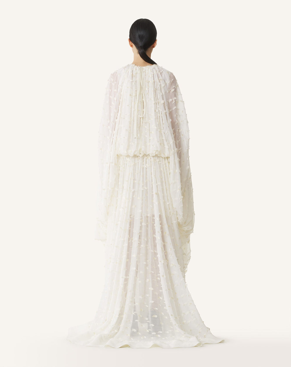 White Long Dress In Plumetis Silk