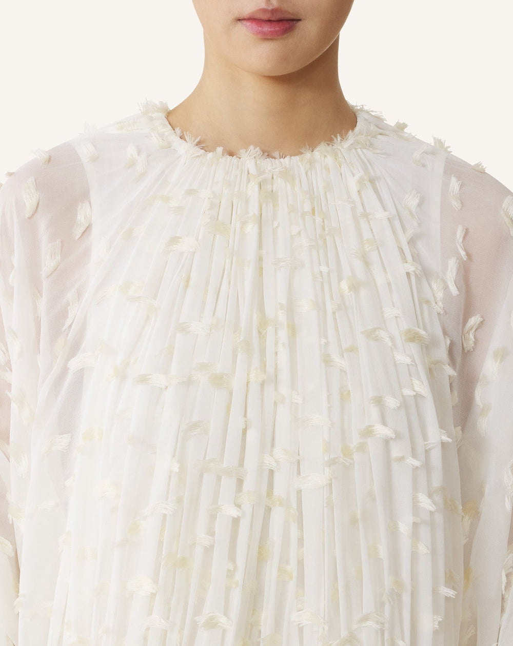 White Long Dress In Plumetis Silk