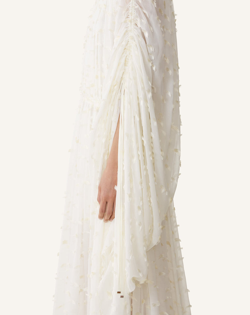 White Long Dress In Plumetis Silk