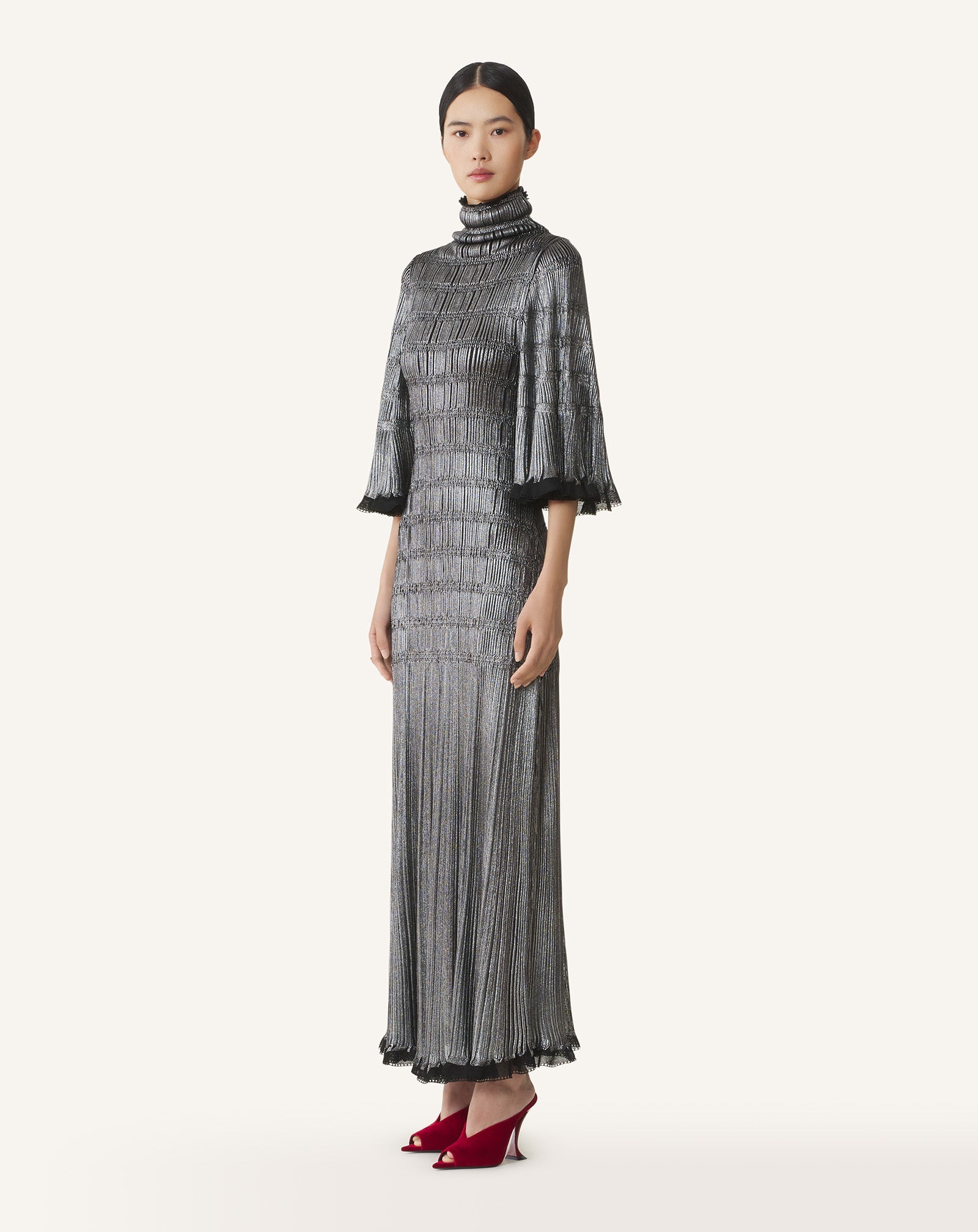 Black Midi Dress In Metallic Viscose