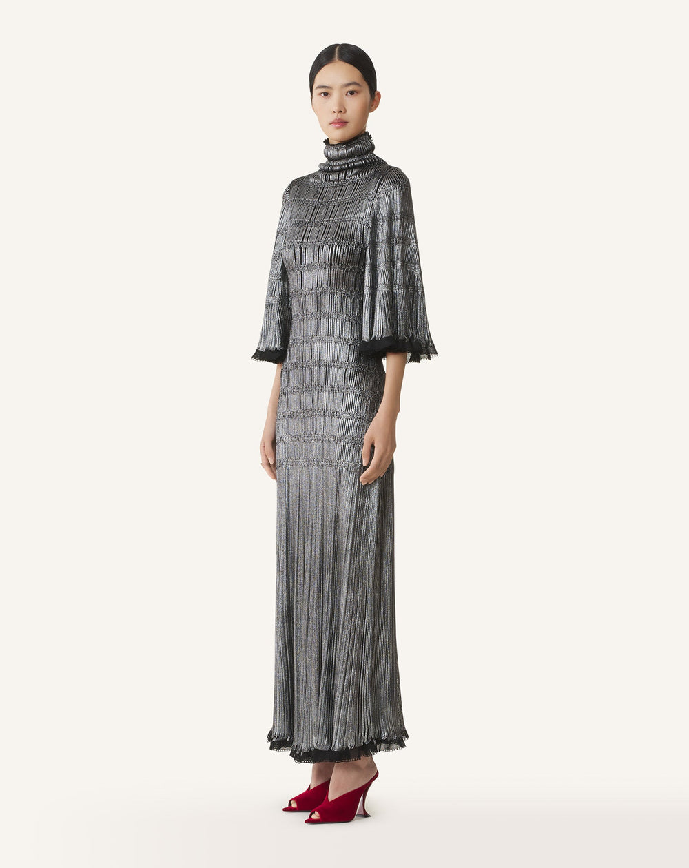 Black Midi Dress In Metallic Viscose