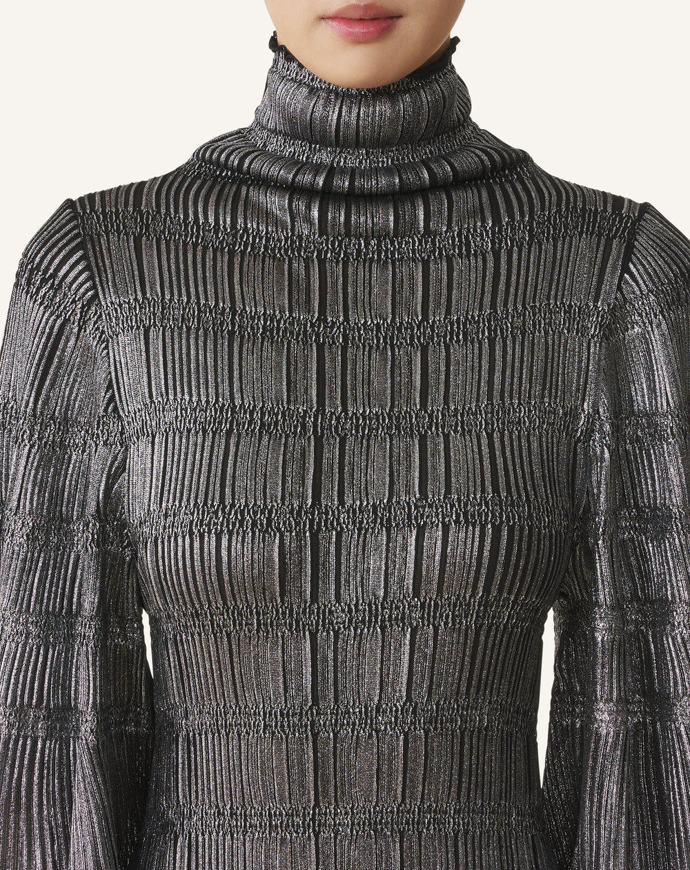 Black Midi Dress In Metallic Viscose