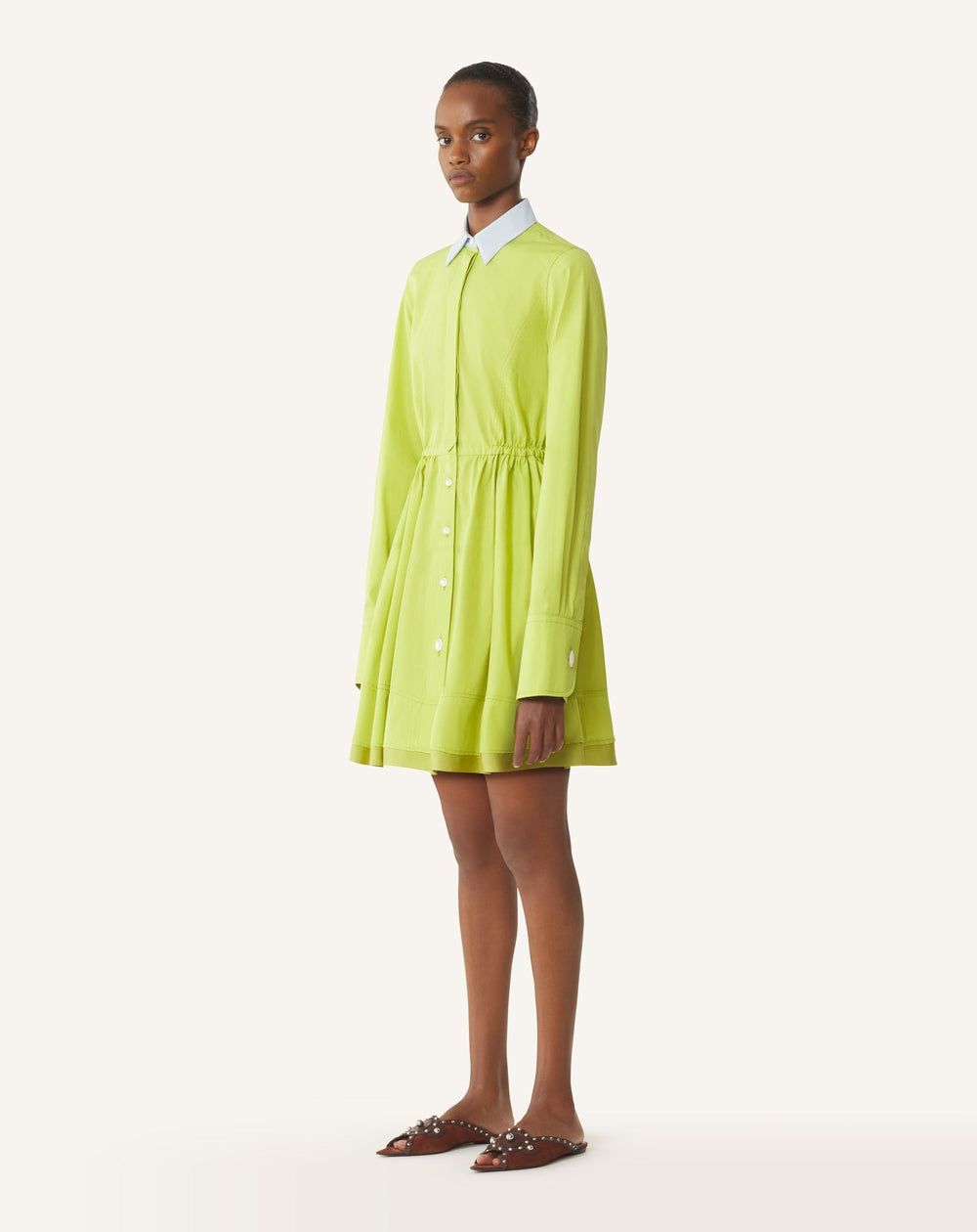 Robe Chemise Courte En Popeline De Coton Green