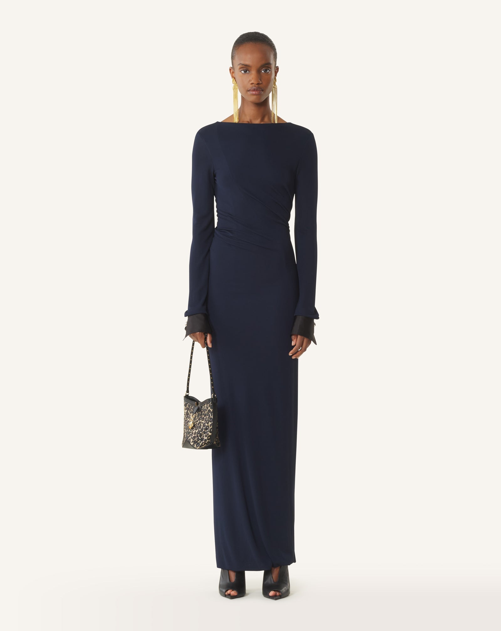 Robe Drapée En Jersey Crêpe Blue